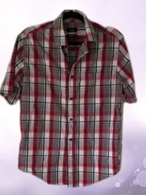 George - Red and Gray Plaid Short-Sleeve Button-Down Shirt